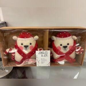 Jingles & Joy Polar Bears in Scarves Ornament Set of 2 🐻‍❄️🎄❤️ NIB